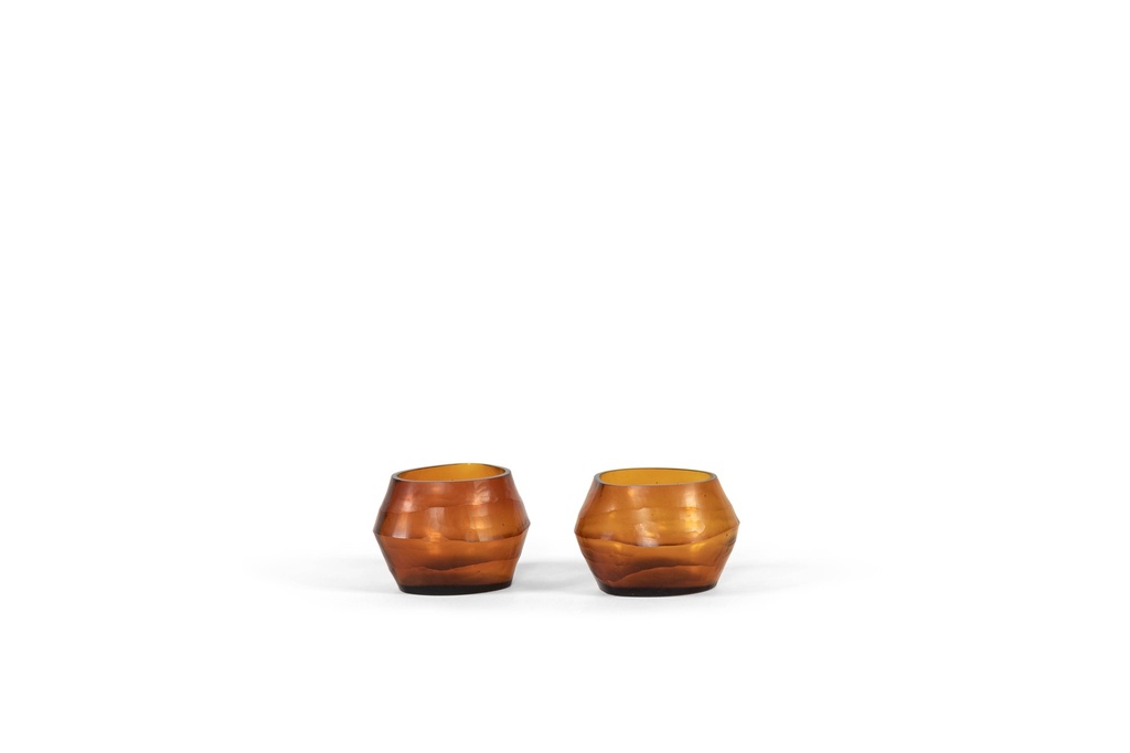 T-Light holder oval with plane cutting amber medium - Ø11,5x9,5x8cm - 4/16