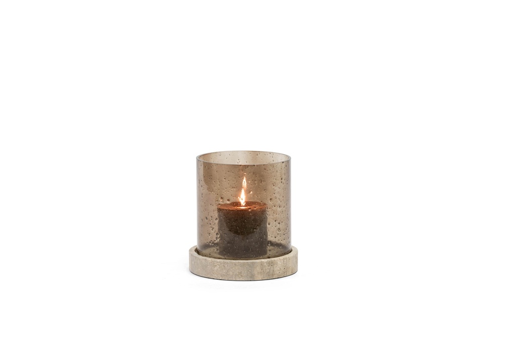 Hurricane travertine base with brown glass - big - travertine marble and glass - Ø23x15 - 1/4