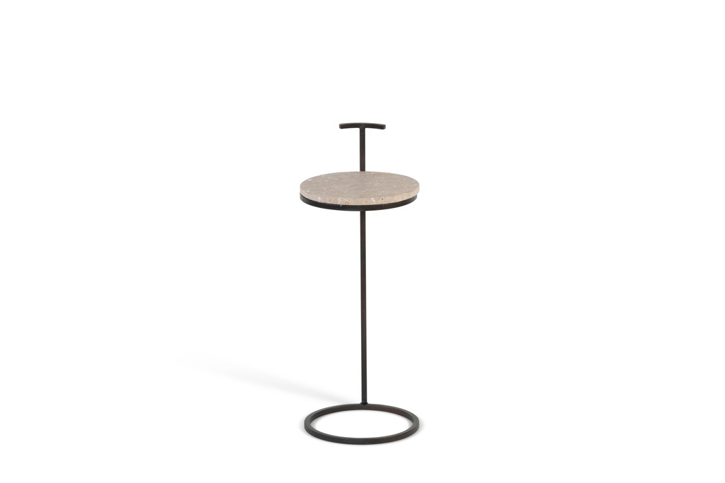 Sidetable bronze with travertine tabletop - iron and travertine marble - Ø25x65 - 1/1