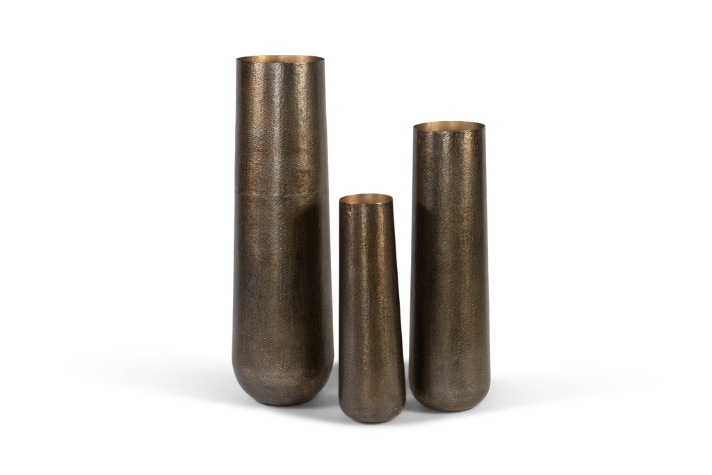 Set of 3 planters knit texture - iron - rustic gold - Ø33x110cm/Ø26x90cm/Ø20x70cm - p1/1