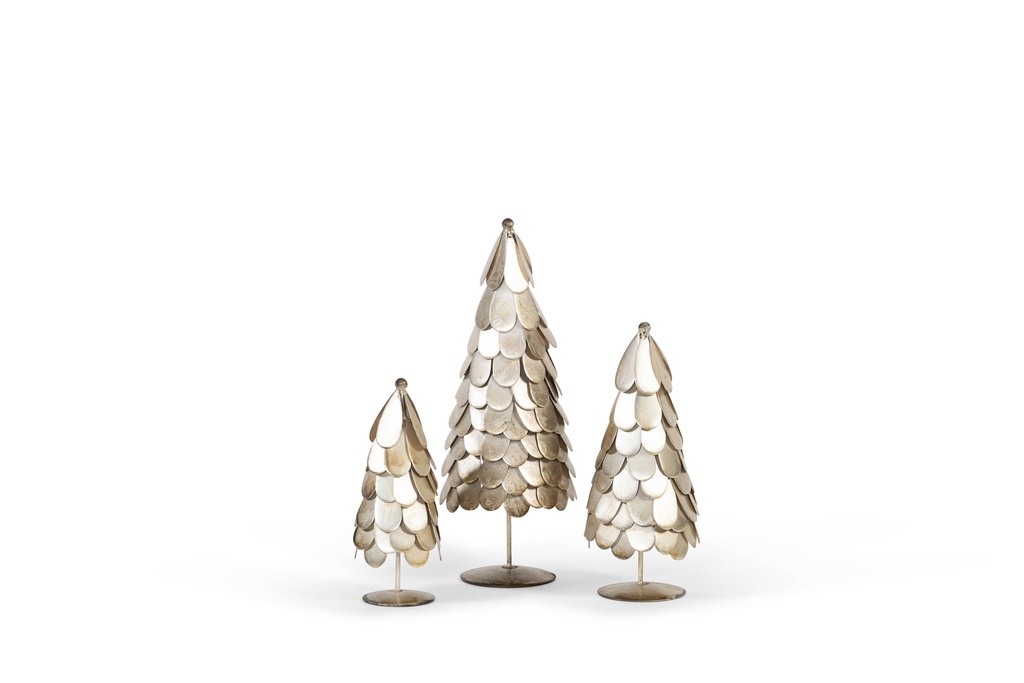 X-mas Tree silver gold crackle set of 3 - metal - Ø13x37,5cm / Ø12x28cm / Ø9x22cm - p/1/2