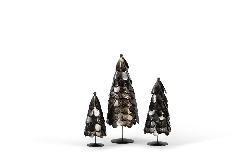 X-mas Tree old silver set of 3 - metal - Ø13x37,5cm / Ø12x28cm / Ø9x22cm - p/1/2