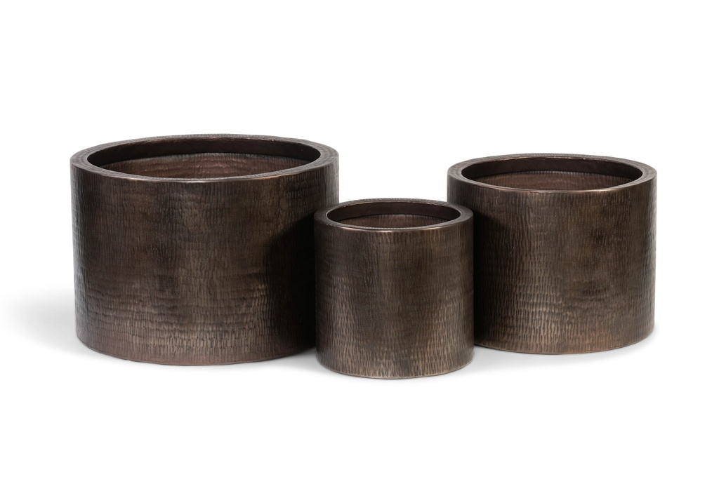 Set of 3 planters textured - iron - wenge copper  - Ø71x48cm/Ø56x43cm/Ø40x38cm - p1/1