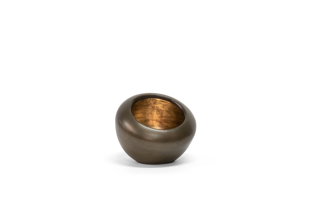 Candleholder organic nickle antique/gold antique leafing inside - Ø20x15,5cm - 2/12