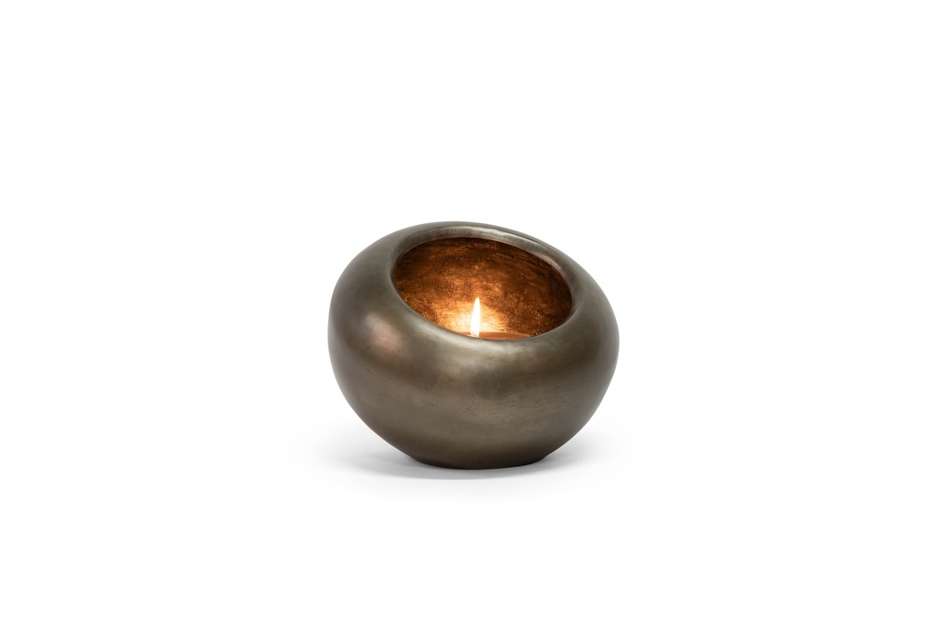 Candleholder organic nickle antique/gold antique leafing inside - Ø27x23cm - 1/8