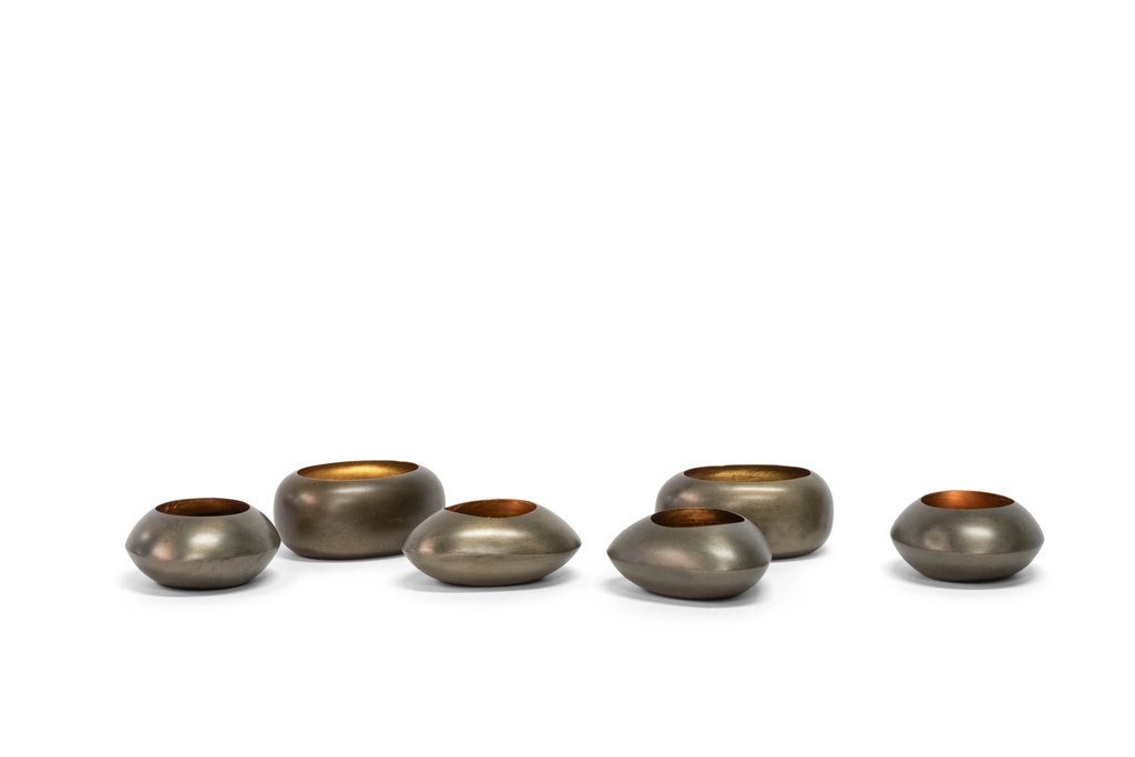 T-Light holder organic nickle antique / gold antique leafing inside - 13x11x5cm - 6/48