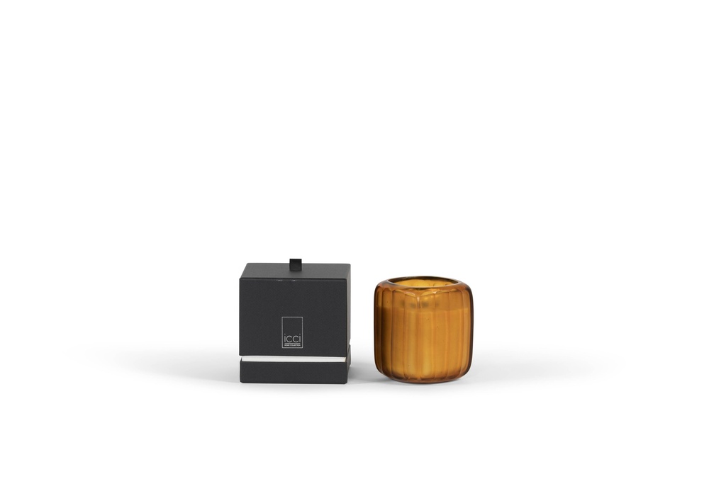 Scented candle square rounded gold vase vertical cutting - Ø 11,5x12,5cm - 2 - int. cot. - p/4