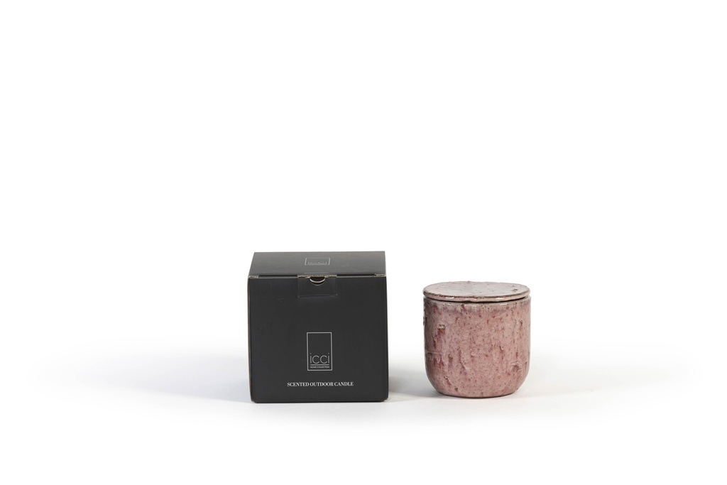 Terracotta scented outdoor candle - glazed with cover - burgundy - (perfume Lavender / Rosemary / Pine / Cinnamon / Citronella)  - Ø 16x15cm - 1 ext. cot. - p /4