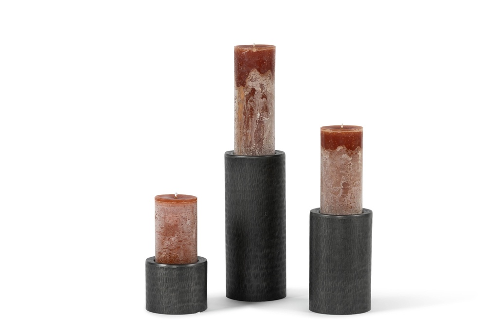 Candleholder for Ø 8,6cm texture - graphite - set of 3 - Ø12,5x10,5cm/Ø12,5x20cm/12,5x30,5cm - p/1/6
