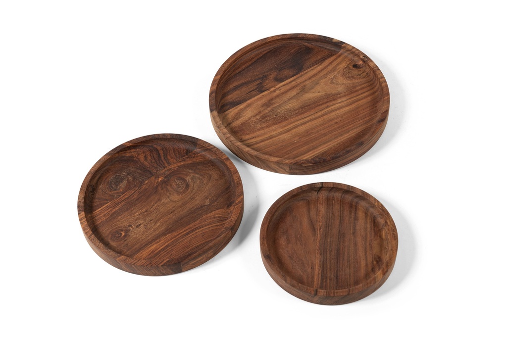 Wooden round tray natural oiled set of 3 - Ø20 x 2.5 / Ø25 x 2.5 / Ø30 x 2.5 - p 1/4