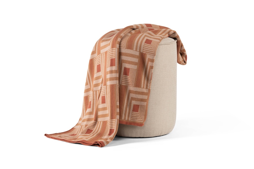 Plaid jaquard knitted cotton beige/light brown/rust/burn orange - 140 x 200cm - p 1/1