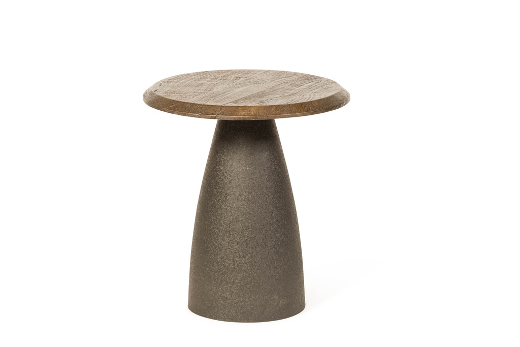 Coffee table - matt brown brushed wood + brown metal foot small - Ø45 x 50cm - p 1/1