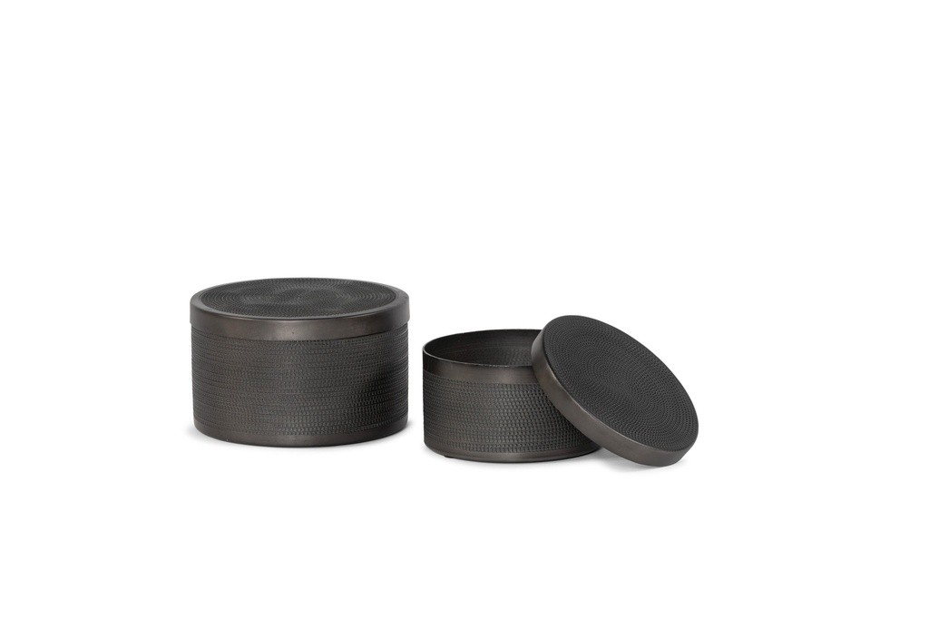 Box bindi design with cover - low - black - set of 2 - Ø18x10cm - Ø15x8cm - p/1/30
