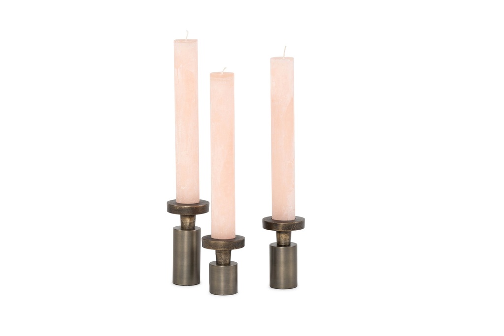 Candleholder - nickle antique/honey antique for Ø4,4cm & taper - set of 3 - Ø7,5 x 10 cm/12,5cm/15cm - p 1/18