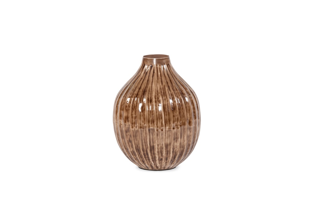Vase ribbed enamel brown - large - Ø21x27cm - p 1/8