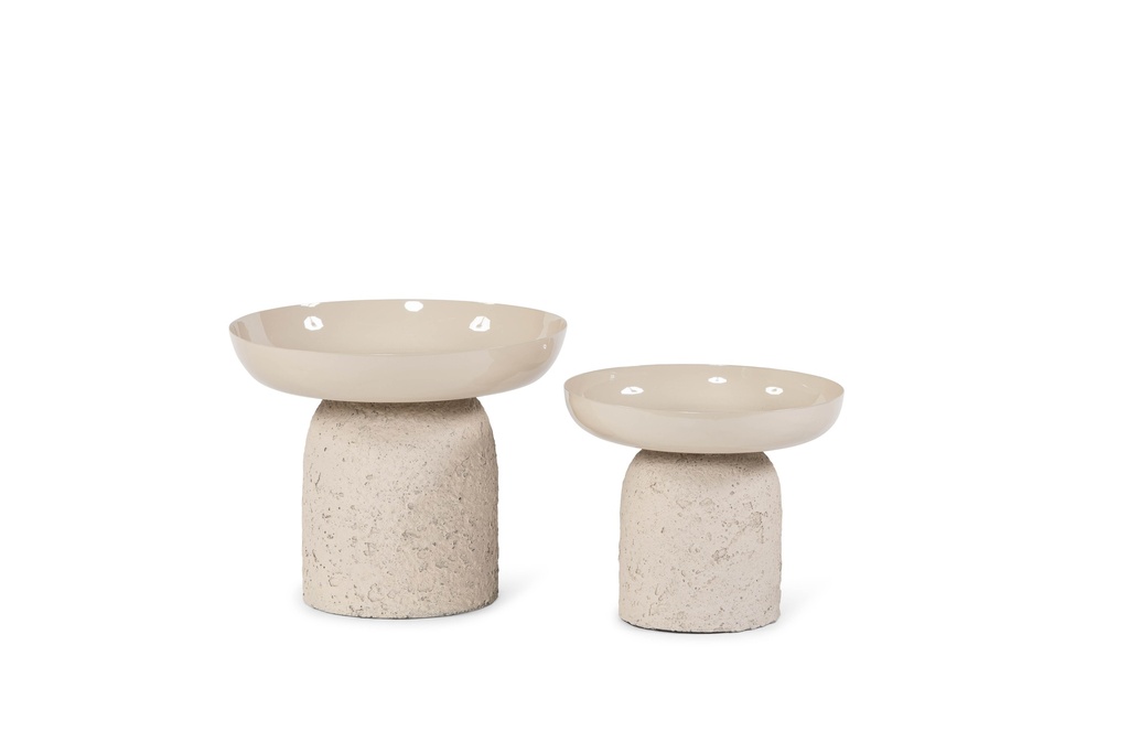 Bowl enamel on stand - texture beige large - Ø30x25cm - p1/4