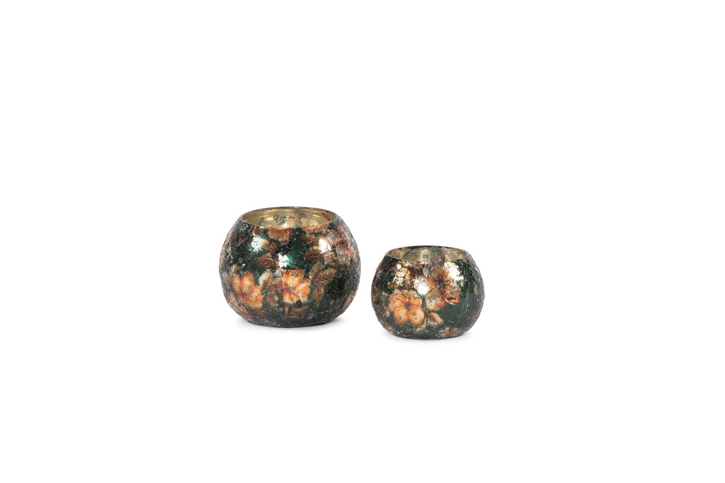 Votive boll crackeled glass - X-mas flowers - small - Ø8x6cm - p/6/