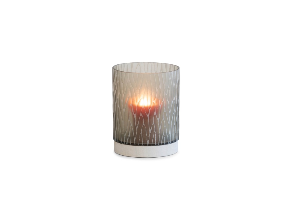 Hurricane cylindrical cutted light smoke with stone base - small - Ø 20x28cm - 1/1