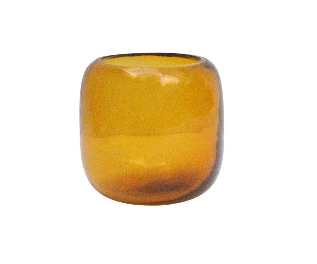 Mouthblown T-light round amber shiny - Ø9x9cm - p/1/24