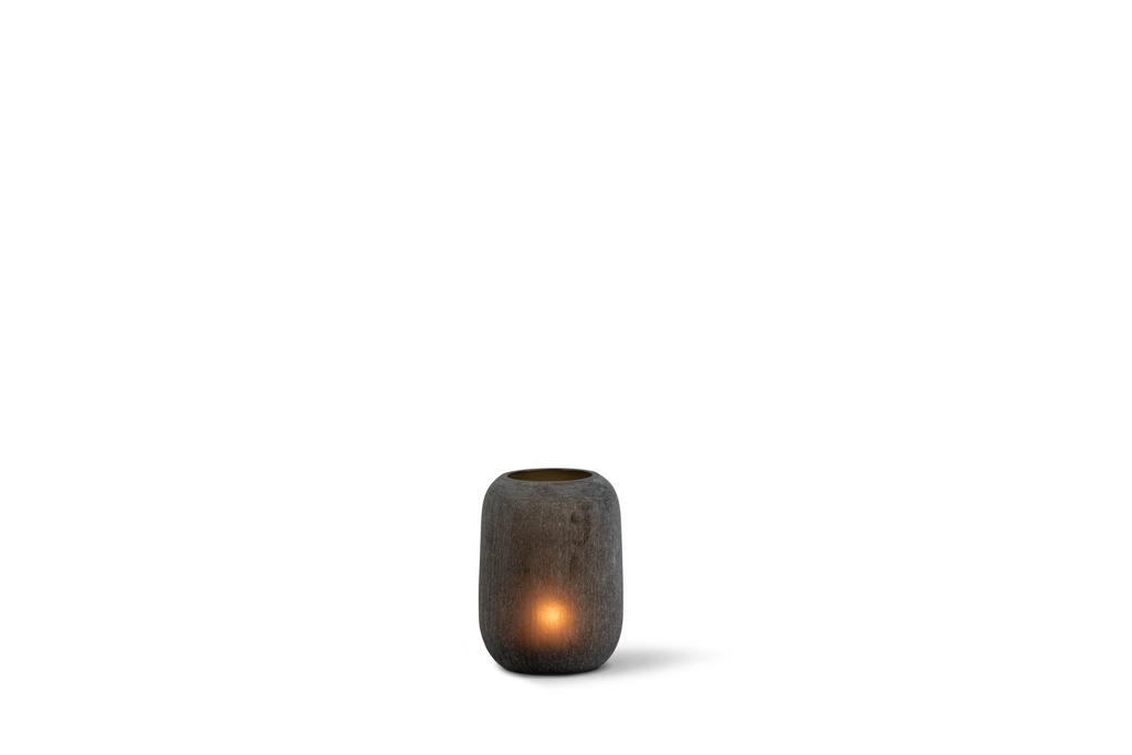Mouthblown T-light round smoke matt - Ø10x13cm - p/4/12