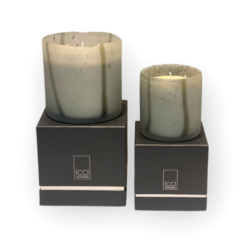 Scented candle Multi lines Matt Green / big - Ø15 x 15,5 cm - 4- int. cot. - p/2