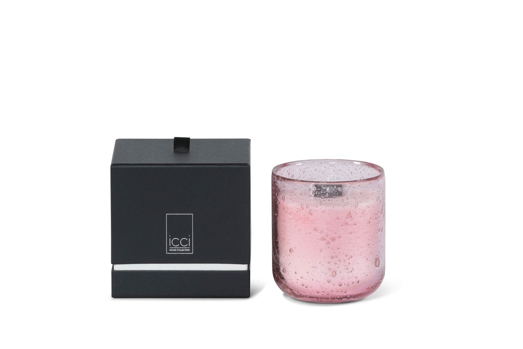 Scented candle in bubble glass pink with colored wax - Ø 12 x 13 cm - 3 int. cot. - p/4