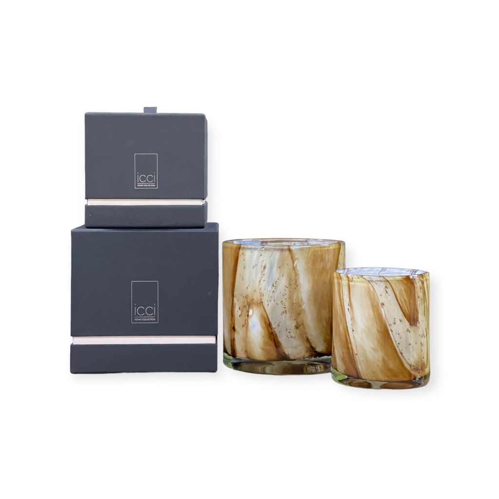 Scented candle cylindrical votive bark design ocher - Ø 11x12cm - 2 - int. cot. - p/4