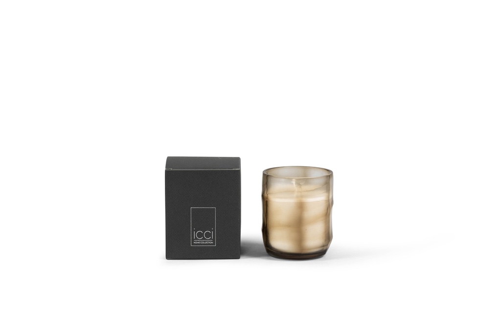 Scented candle t-light holder handcutted smoke/clear small - Ø9 x 10cm - 1int.cot.wick. - p 6